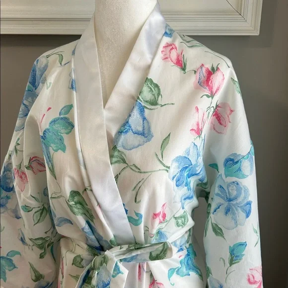 Vintage Union Label 70s 80s Sears Floral Satin Long Robe with Belt Large - Picture 5 of 12